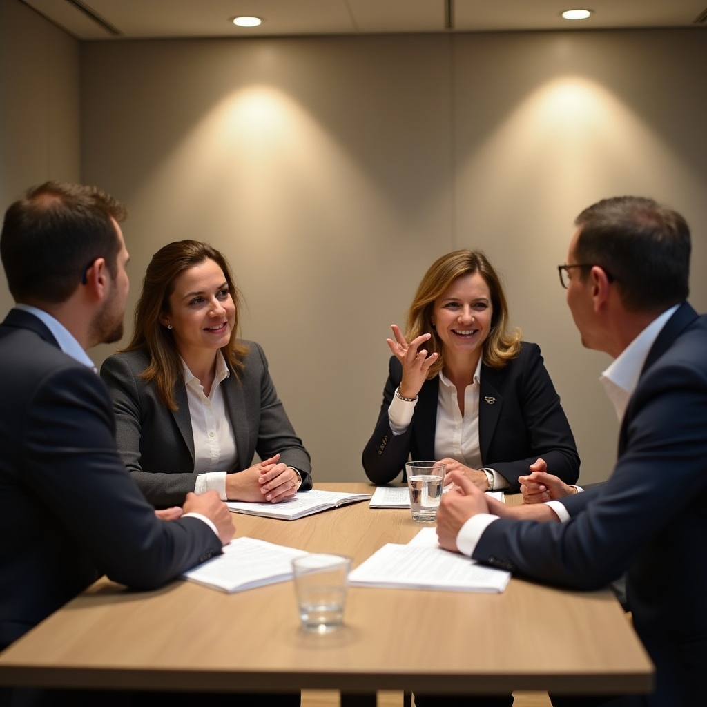 Small group delegation workshop with business owners at a table