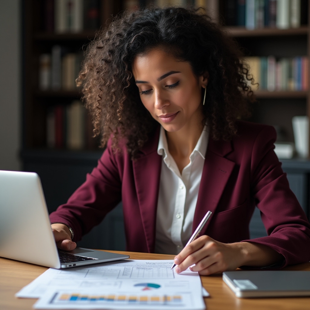 Business owner reviewing delegation progress with notes and a planning document